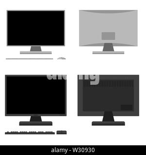 A set of furniture for the workplace Computer front and rear In different styles Vector flat illustration Stock Vector