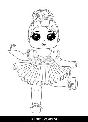 Line art baby dolls character. Cute outline baby doll isolated on white background. Perfect for fabric or nursery decor. Stock Vector