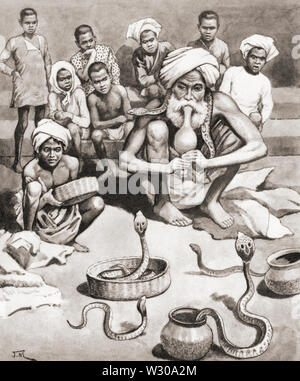 EDITORIAL  An Indian snake charmer.  After a work by J. Macfarlane.  From a contemporary print, c.1935. Stock Photo