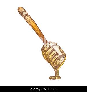 Color Honey Dripping From Wooden Dipper Stick Vector Stock Vector