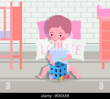 little baby boy with blocks toy Stock Vector