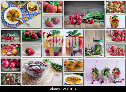 Vegetarian food: fruit drinks, smoothies strawberries cucumbers Stock Photo