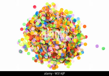 Heap of multicolored confetti isolated on white. Stock Photo