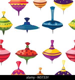 Seamless pattern of kids toy whirligig spinner with different form and texture patterns flat vector illustration on white background Stock Vector