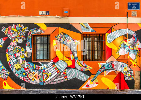 Art graffiti, El Carmen neighborhood, Valencia, Comunidad Valenciana, Spain Stock Photo