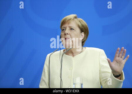 07.05.2019, Berlin, Germany, Chancellor Angela Merkel  at the press conference in the Chancellery in Berlin. Stock Photo