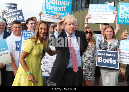 Conservative Party leadership candidate Boris Johnson arriving with Maidstone and The Weald MP Helen Grant (left) for the Tory leadership hustings in Maidstone, Kent. Stock Photo