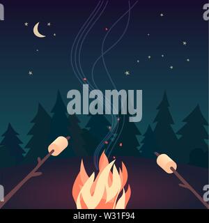 Marshmallow roasting hand drawn flat color vector Stock Vector