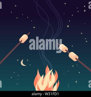 Marshmallow roasting hand drawn flat color vector Stock Vector