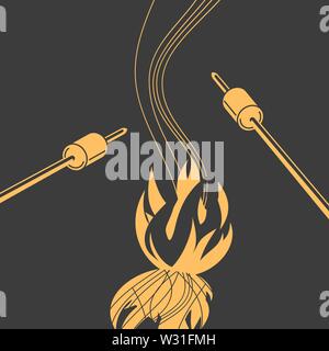 Marshmallow roasting hand drawn flat color vector Stock Vector