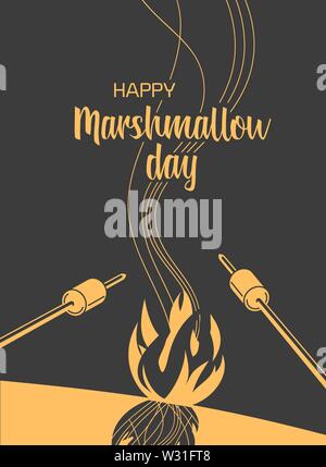 Marshmallow roasting hand drawn flat color vector Stock Vector