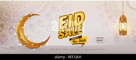Eid Sale 50% Vector Template Design, Eid Mubarak banner Stock Vector