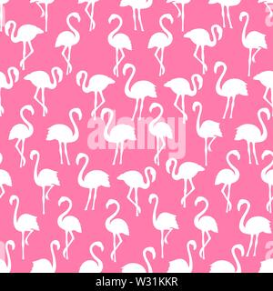 White flamingo silhouettes seamless pattern on Pink background Stock Vector