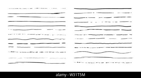 Set of lines. Hand drawn vector borders. Vintage doodle underlines. Cartoon pattern element. Grunge frame set. Stock Vector