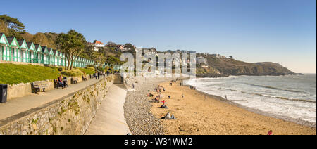 LANGLAND BAY, GOWER, WALES - FEBRUARY 2019: Panoramic view of Langland Bay on the Gower penninsula in Wales. Stock Photo