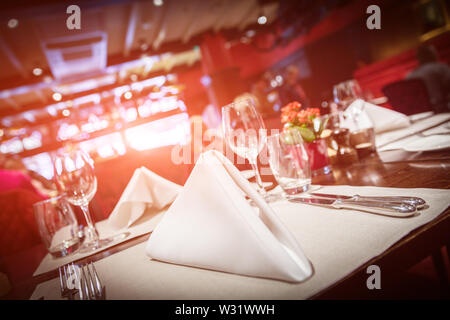 Fine table setting in a luxurious restaurant Stock Photo