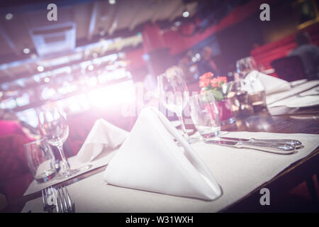 Fine table setting in a luxurious restaurant Stock Photo