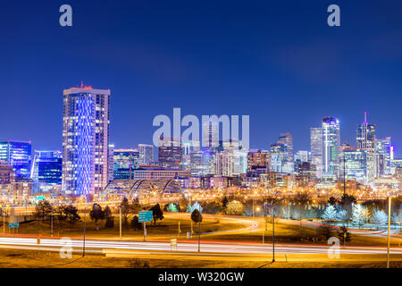 Denver, Colorado, USA downtown city skyline at night. Stock Photo