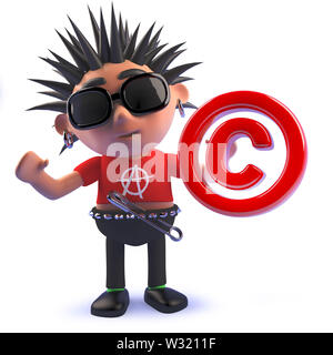 Rendered 3d image of a 3d cartoon punk rocker character holding a copyright symbol Stock Photo