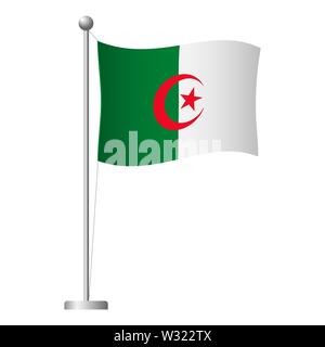 Algeria flag on pole. Metal flagpole. National flag of Algeria  illustration Stock Photo