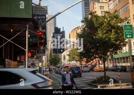 A billboard on the side of a building in Midtown Manhattan on Tuesday, July 9, 2019 informs viewers of the privacy afforded by using Apple devices.  (© Richard B. Levine) Stock Photo