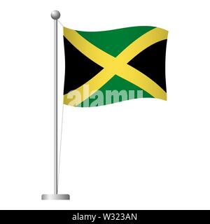 Jamaica flag on pole. Metal flagpole. National flag of Jamaica  illustration Stock Photo