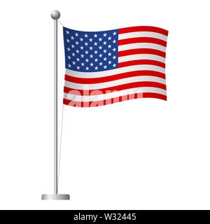 United States of America flag on pole. Metal flagpole. National flag of United States of America  illustration Stock Photo