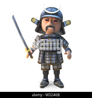 Noble Japanese samurai warrior stands ready with katana sword, 3d illustration render Stock Photo
