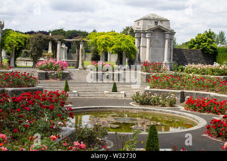 The rose garden of the Irish National War Memorial Gardens in Islandbridge, Dublin. Designed by Sir Edwin Lutyens as a memorial to WW1. Stock Photo