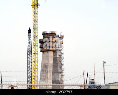 One of Corpus Christi's New Harbor Bridge columns under construction on Port property in Corpus Christi, Texas USA. Stock Photo