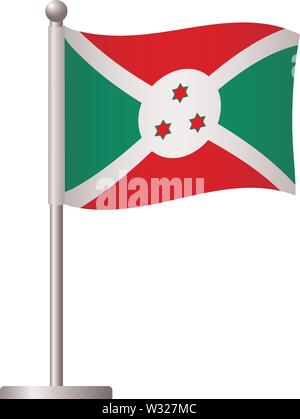 Burundi flag on pole. Metal flagpole. National flag of Burundi vector illustration Stock Vector
