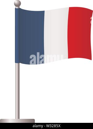 France flag on pole. Metal flagpole. National flag of France vector illustration Stock Vector