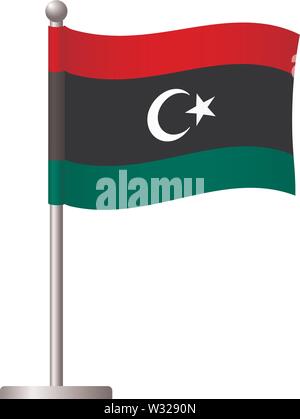libya flag on pole. Metal flagpole. National flag of libya vector illustration Stock Vector