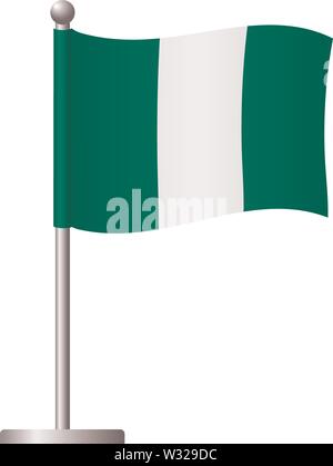 Nigeria flag on pole. Metal flagpole. National flag of Nigeria vector illustration Stock Vector