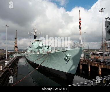 AJAXNETPHOTO. 3RD APRIL, 2019. CHATHAM, ENGLAND. - WWII DESTROYER 75TH ANNIVERSARY - HMS CAVALIER, WORLD WAR II C CLASS DESTROYER PRESERVED AFLOAT IN NR 2 DOCK AT THE CHATHAM HISTORIC DOCKYARD.  PHOTO:JONATHAN EASTLAND/AJAXREF:GXR190304 7808 Stock Photo