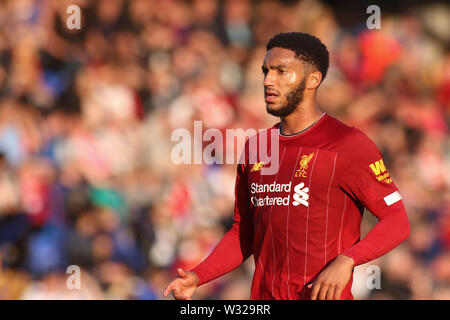 Birkenhead, UK. 11th July, 2019. Joe Gomez of Liverpool during the Pre-Season Friendly match between Tranmere Rovers and Liverpool at Prenton Park on July 11th 2019 in Birkenhead, England. (Photo by Richard Ault/phcimages.com) Credit: PHC Images/Alamy Live News Stock Photo