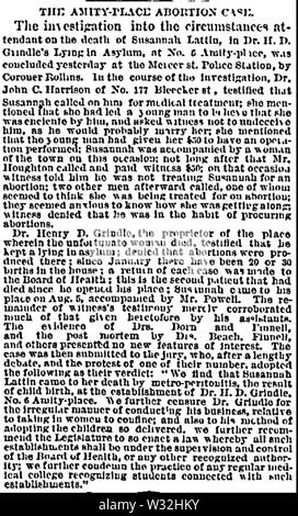 Susannah Lattin (1848-1868) in the September 9, 1868 in the New York Tribune (The Amity-Place Abortion Case) Stock Photo