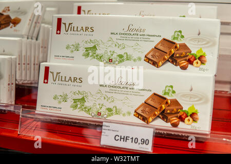 Geneva Switzerland March 2019 Villars Pure Swiss Chocolate Bars