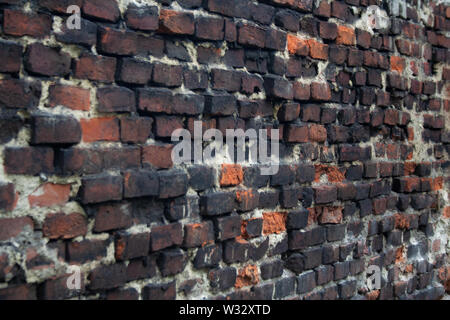 Dark brown brick building wall in Krakow old town, Poland Stock Photo