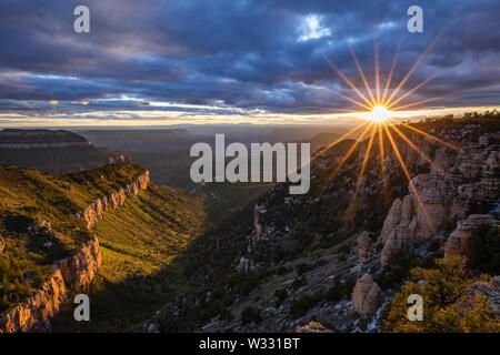 Sunset at Locust Point at North Rim of the Grand Canyon National Park in Arizona, United States of America Stock Photo