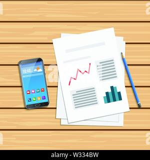 Analysis of statistical data and smartphone. Research optimization financial infographic, business analytics illustration Stock Vector