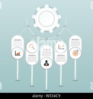 Abstract 3D infographic template with a five steps for success. Business circle template with options for brochure, diagram, workflow, timeline. Stock Vector
