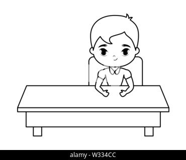 student boy sitting in school desk vector illustration design Stock Vector