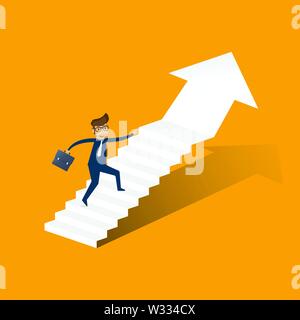 Businessman running up stairway to the top. Business concept growth and the path to success. illustrator vector. Stock Vector