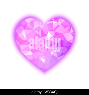 Pink polygon heart isolated on a white background. valentine day. Stock Vector