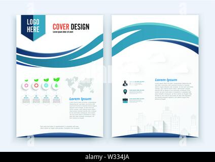 Vector Brochure Flyer design Layout template, size A4, Curve design, Blue color front page and back page, infographics. Stock Vector
