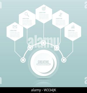 Vector infographic template with 3D paper label, integrated circles. Business concept with options. For content, diagram, flowchart, steps, parts. Stock Vector