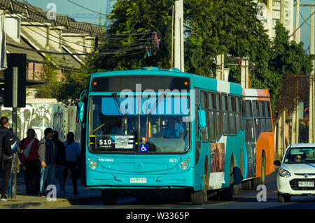 SANTIAGO, CHILE - JULY 2019: A Transantiago bus in Pudahuel Stock Photo