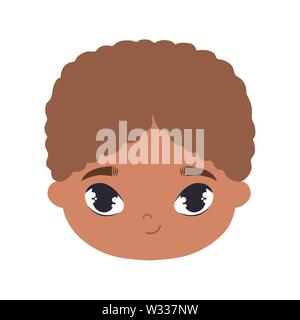 Kid afro boy face smiling cartoon in black and white Stock Vector Art ...