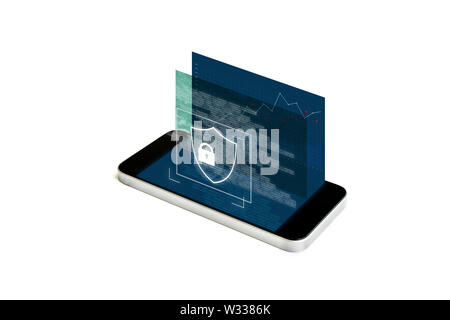 Mobile phone security and digital data security system. Mobile smart phone with augmented reality security lock screen Stock Photo